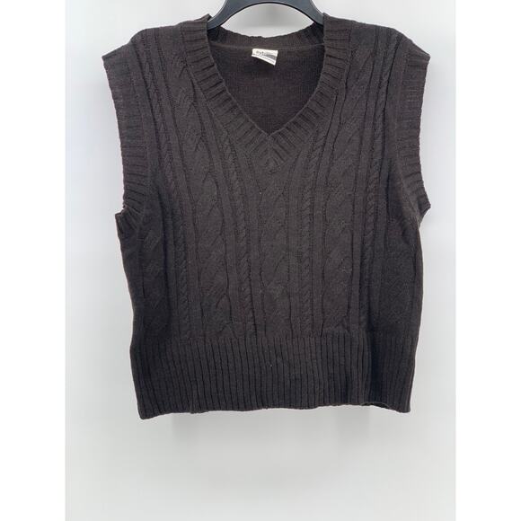 SYBILLA Women's Black V-Neck Cable-Knit Sleeveless Sweater Vest SZ M - Picture 1 of 10
